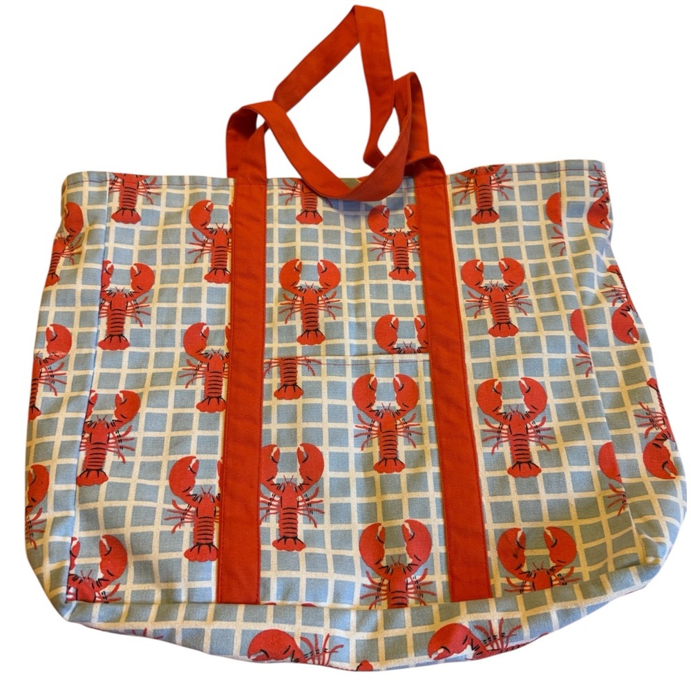 Lobster Print Tote Bag with Red Handles